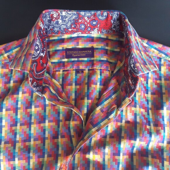 Stefano Barbera SZ S Multicolour Men's Eqyptian Cotton Button Up Shirt - Picture 2 of 16